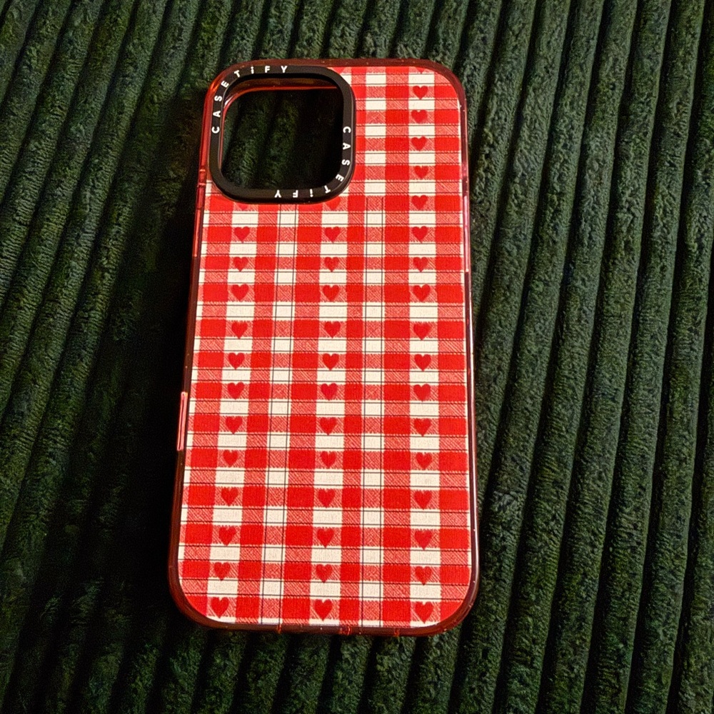 Casetify Red and White Gingham Heart iPhone 16 Pro Max Case